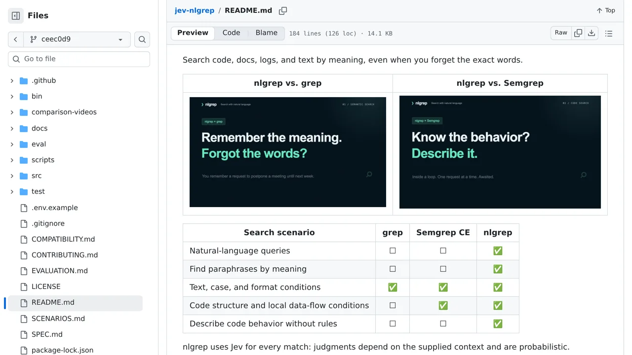Source screenshot of nlgrep