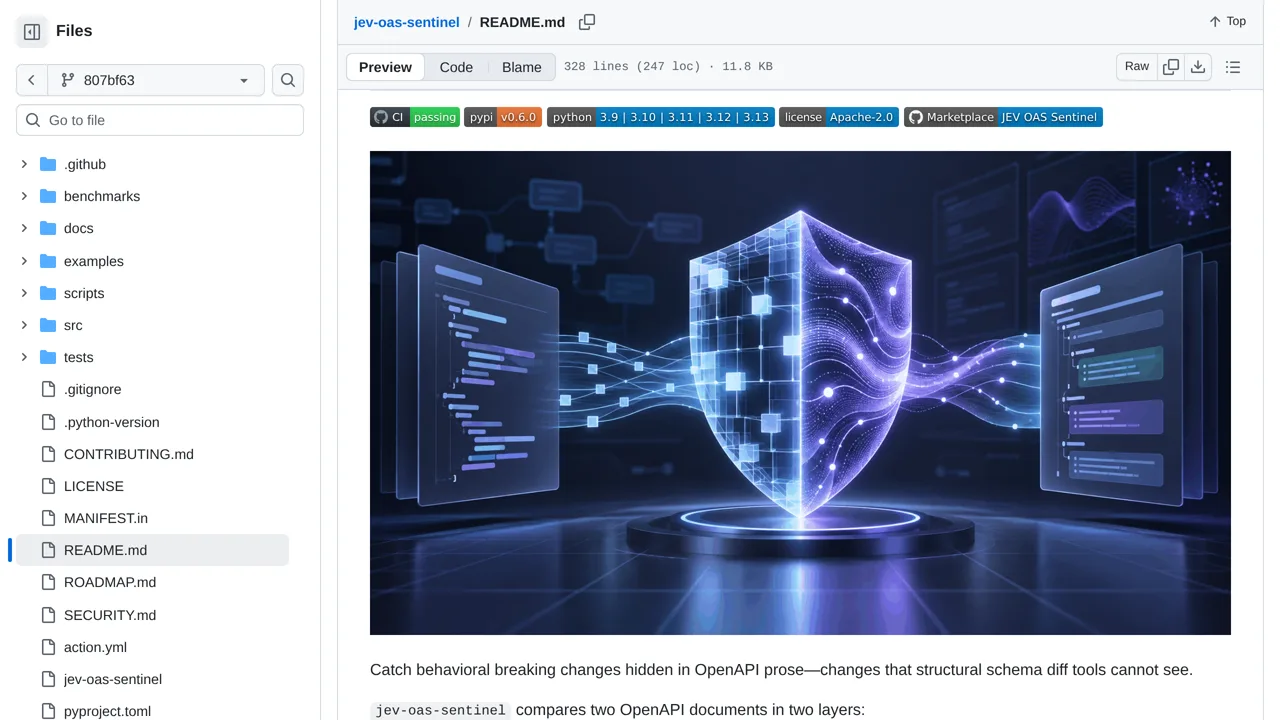 Source screenshot of jev-oas-sentinel