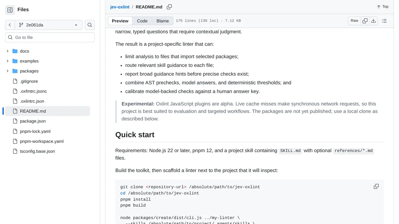 Source screenshot of jev-oxlint