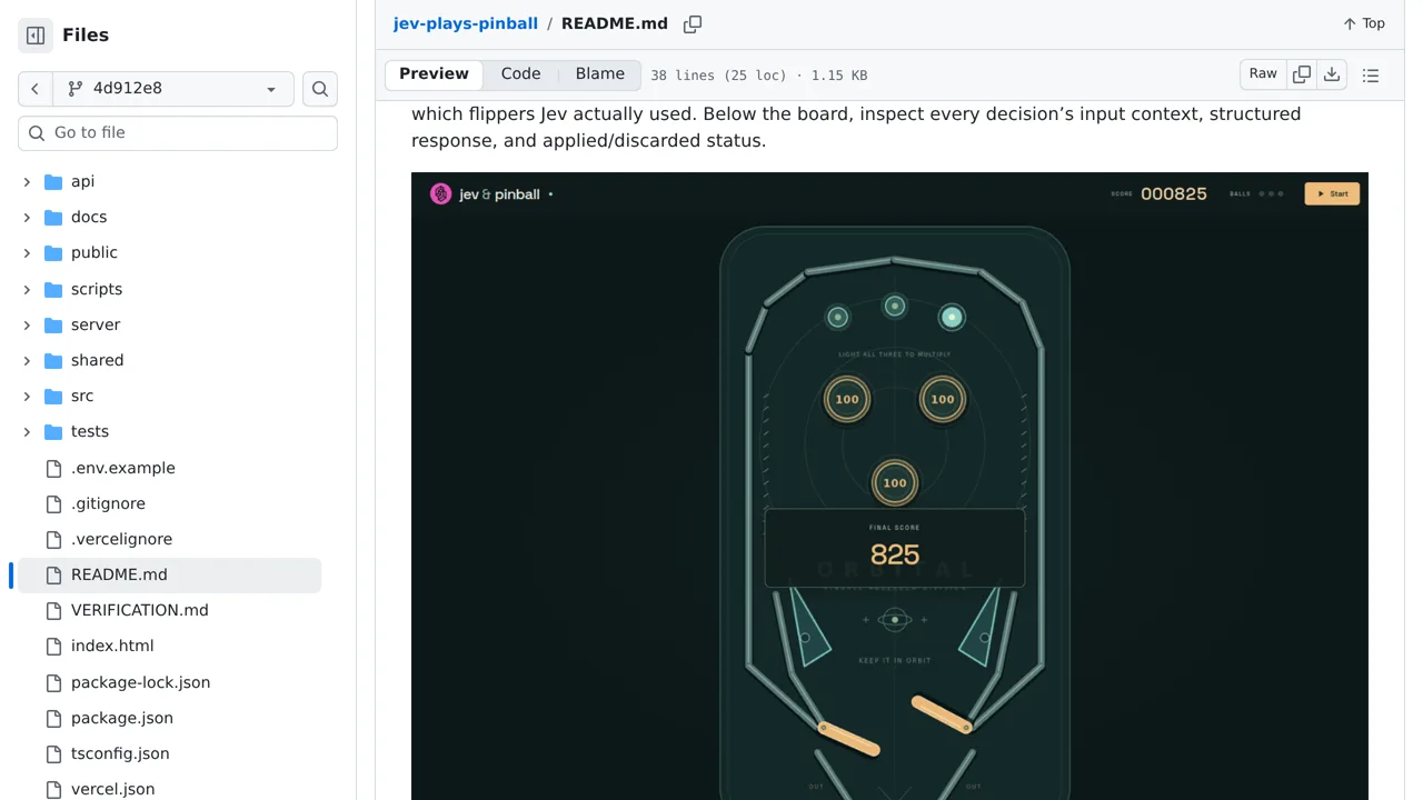 Source screenshot of jev & pinball