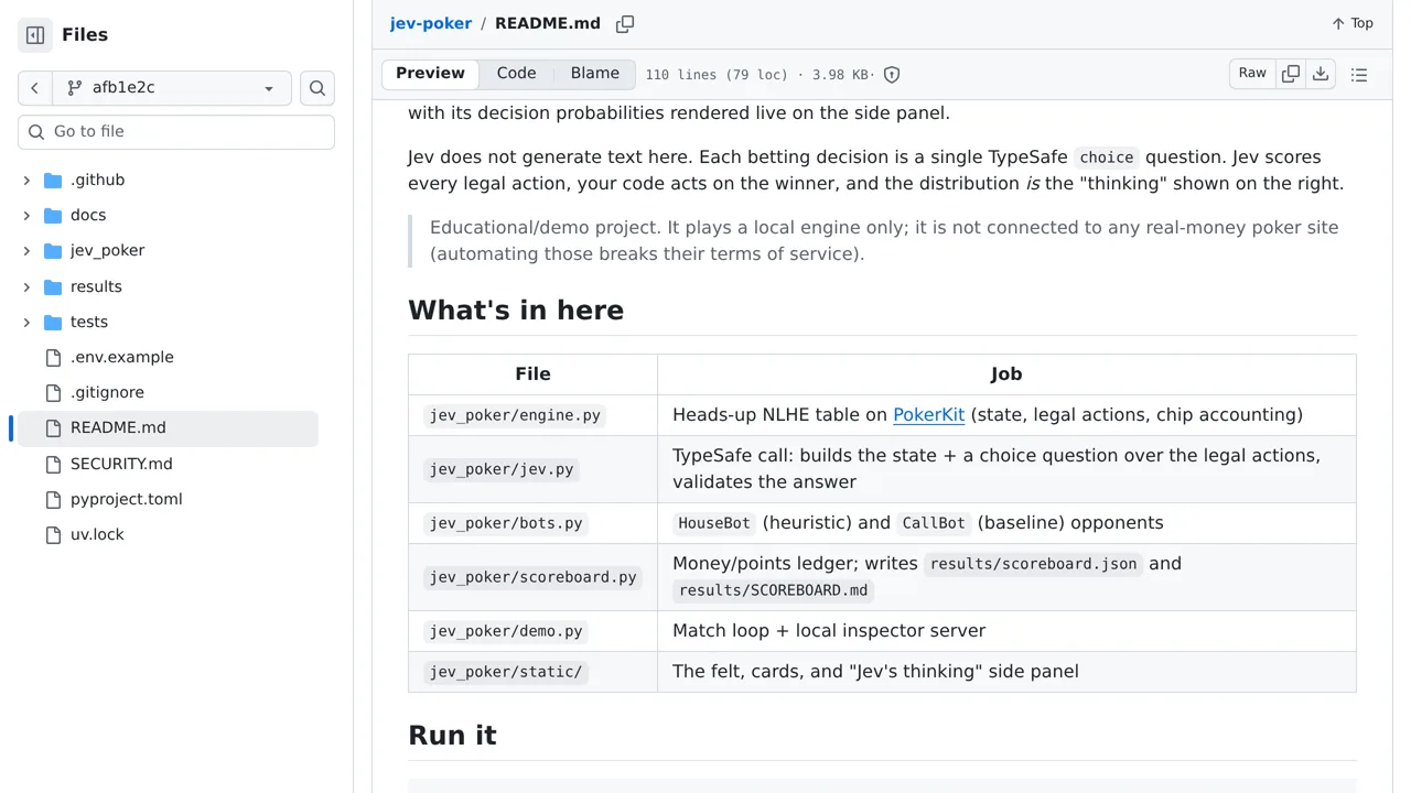 Source screenshot of Jev Poker