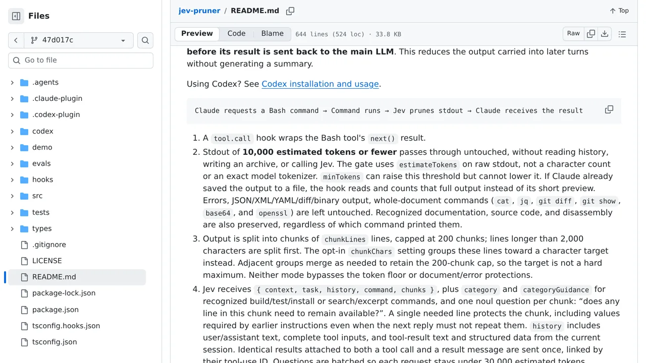 Source screenshot of jev-pruner