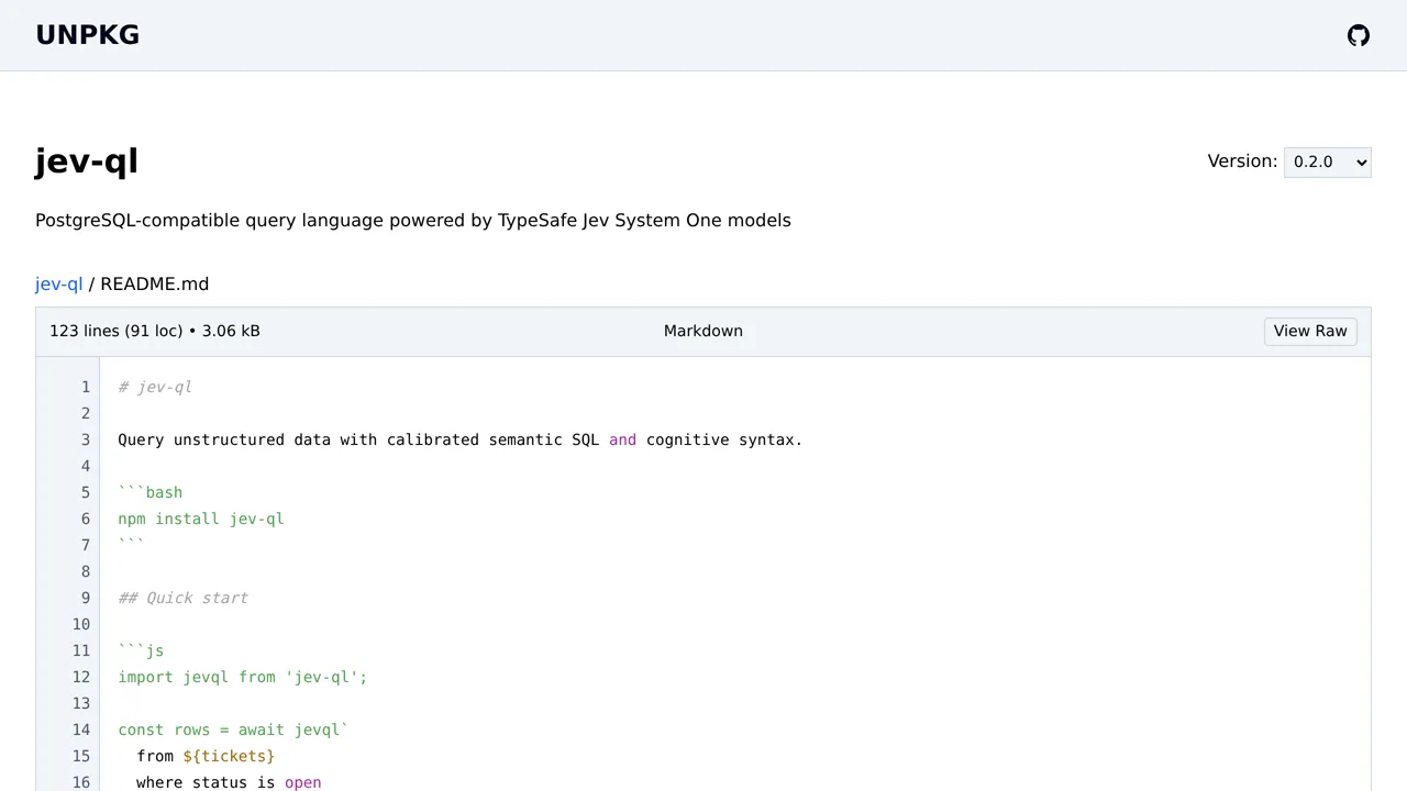 Source screenshot of jev-ql