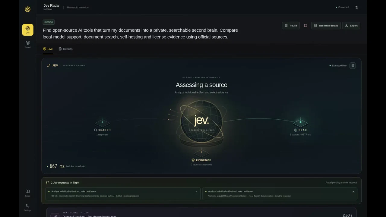 Recorded frame of Jev Radar