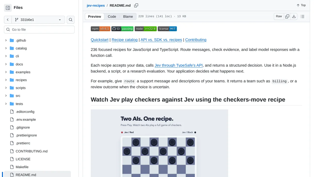 Source screenshot of jev-recipes