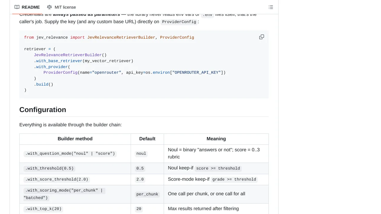 Source screenshot of JevRelevanceRetriever