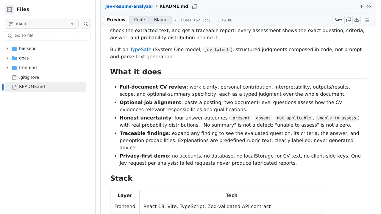 Source screenshot of jev-resume-analyzer