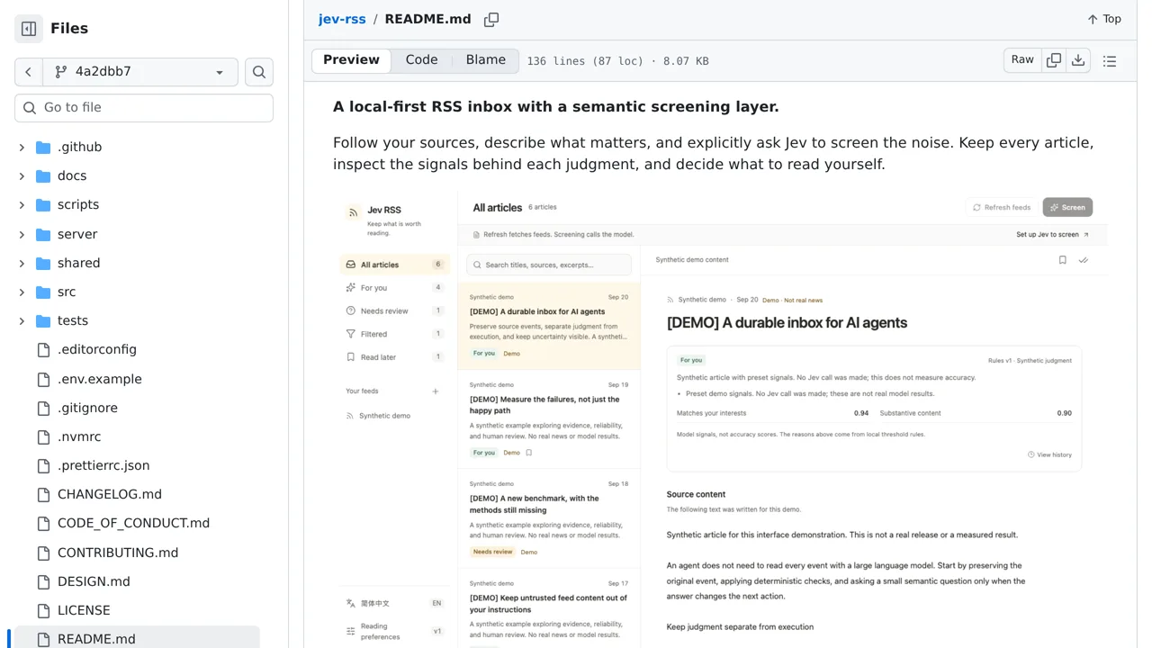 Source screenshot of Jev RSS