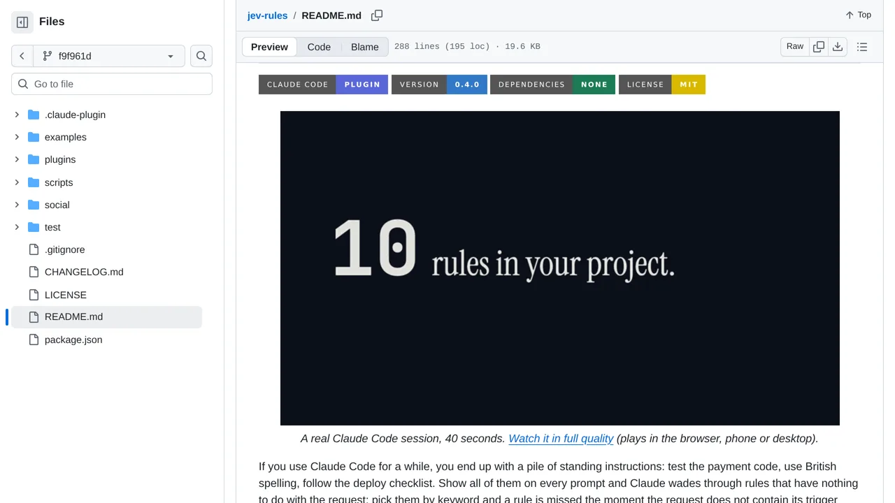 Source screenshot of jev-rules