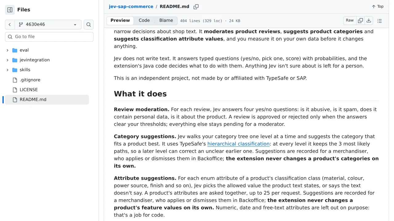 Source screenshot of jev-sap-commerce