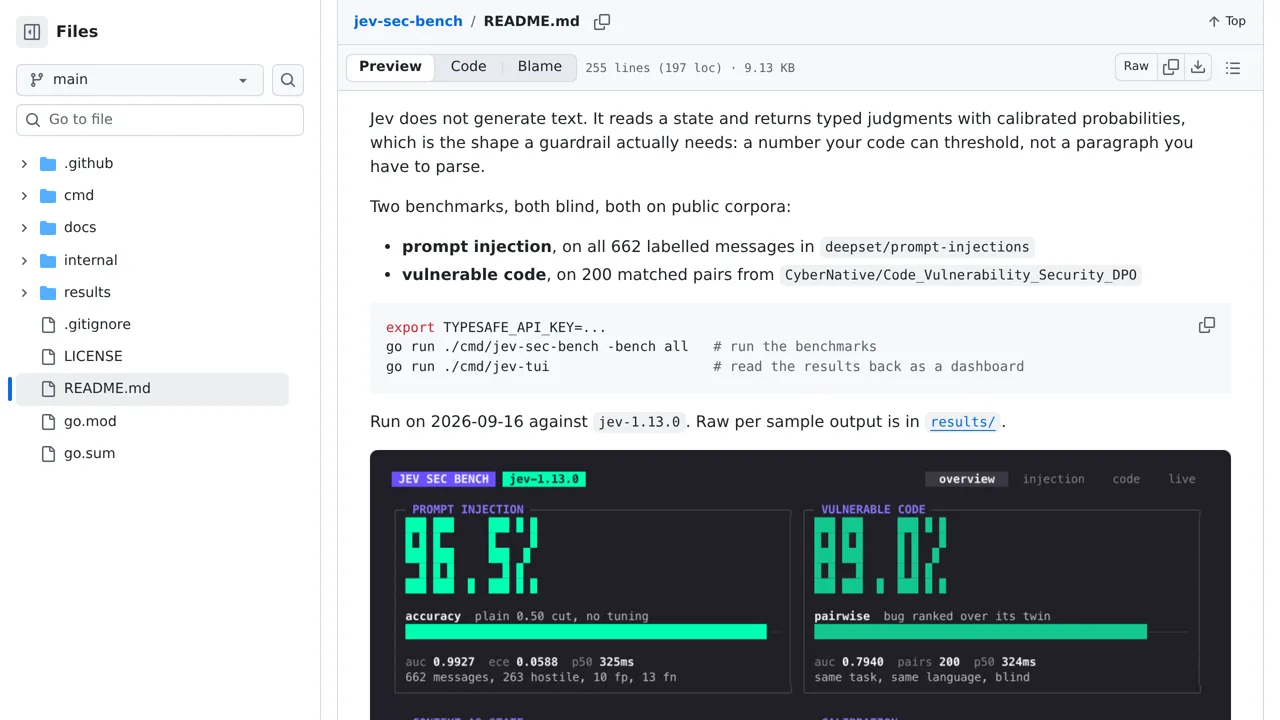 Source screenshot of jev-sec-bench