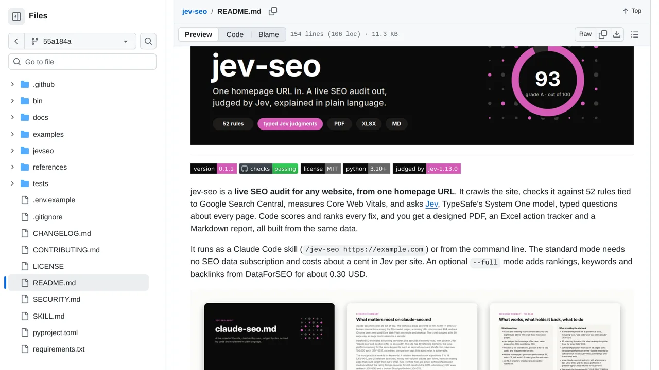 Source screenshot of jev-seo