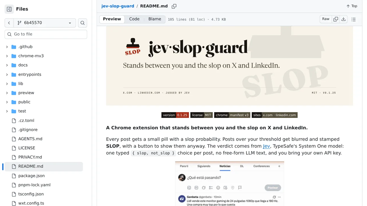 Source screenshot of Jev Slop Guard