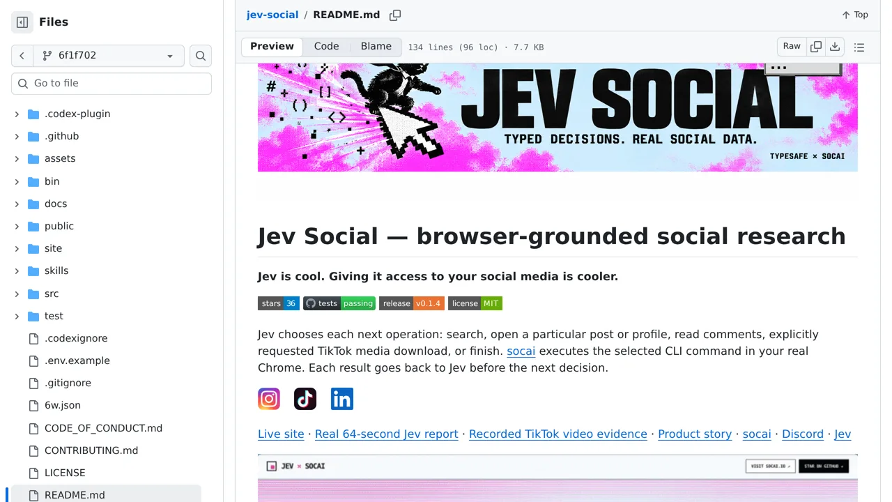 Source screenshot of Jev Social — browser-grounded social research