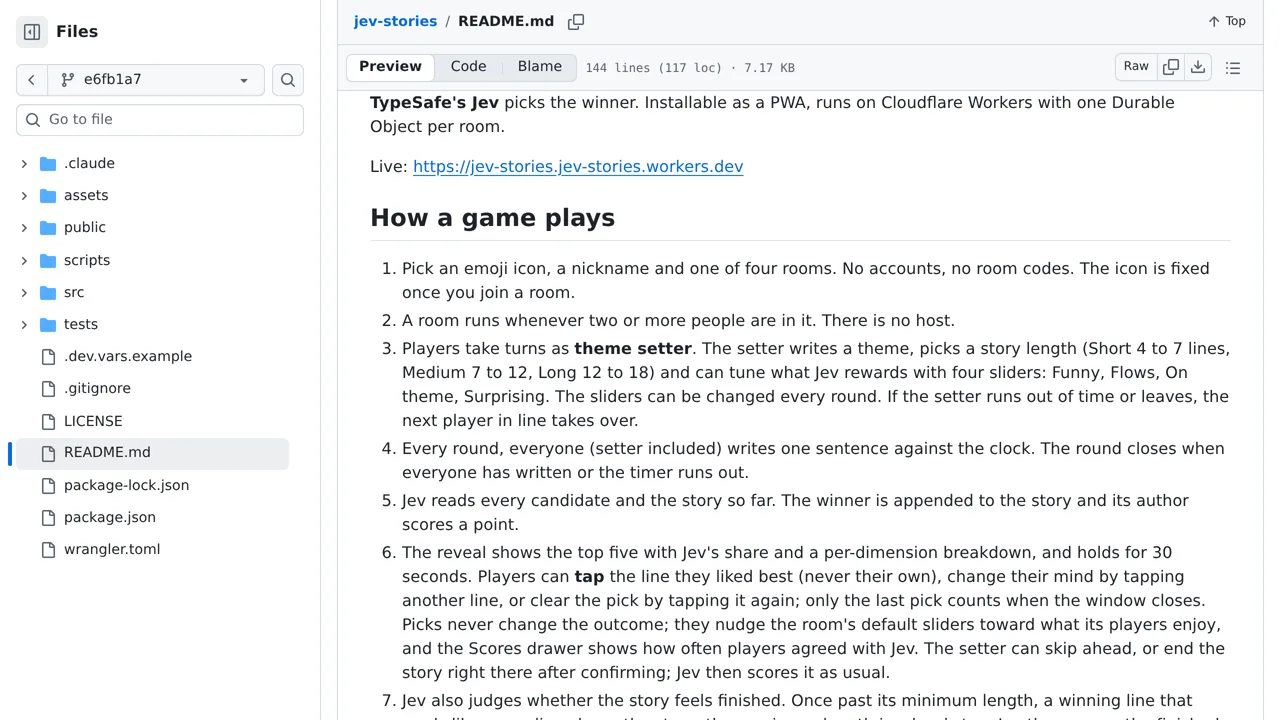 Source screenshot of Jev Stories