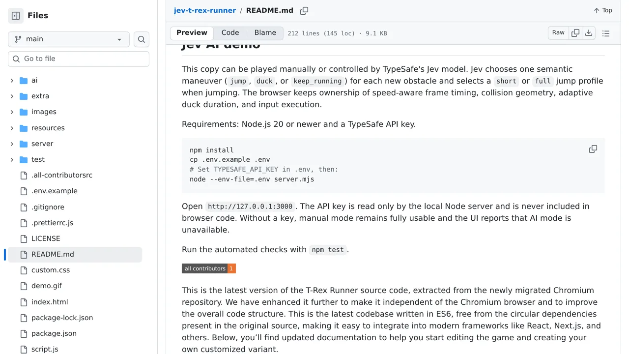 Source screenshot of jev-t-rex-runner