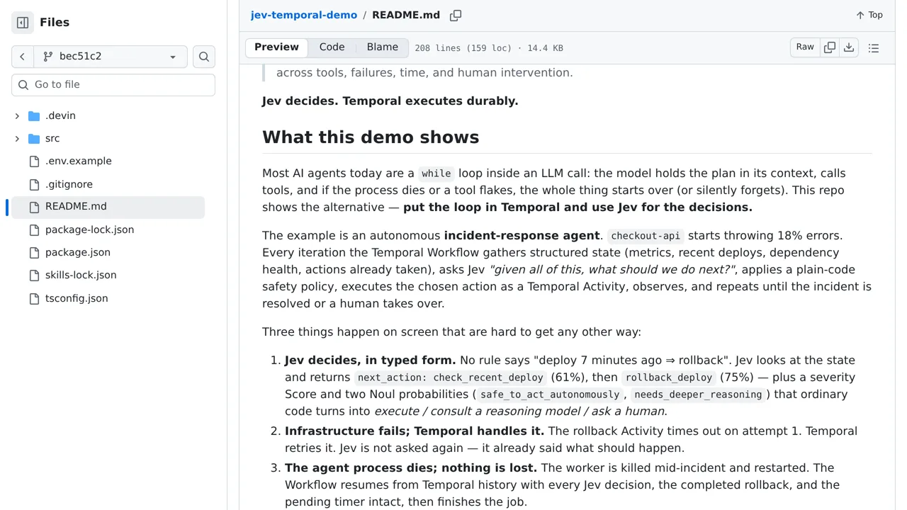 Source screenshot of Durable AI decision loops with Temporal + Jev