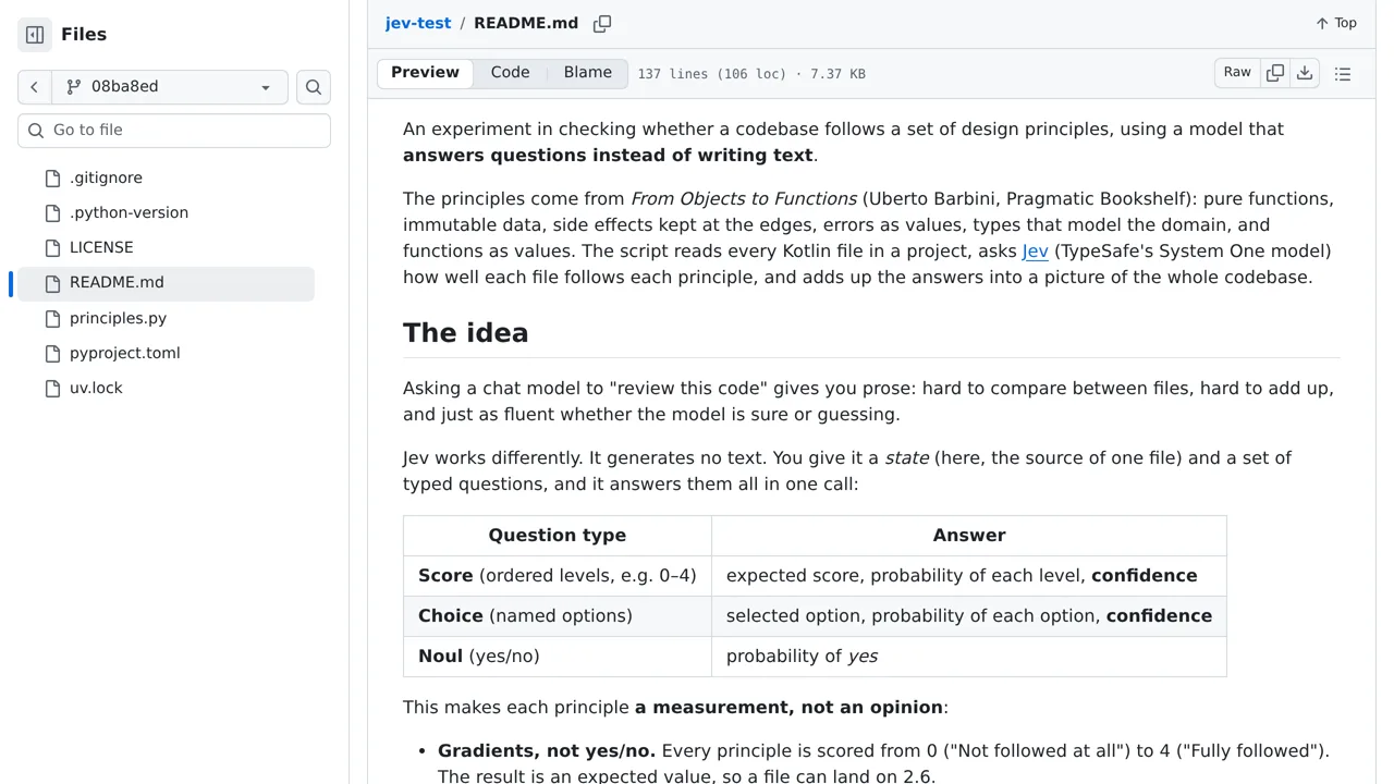 Source screenshot of jev-test