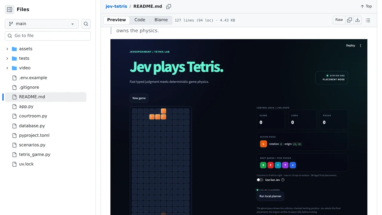 Source screenshot of jev-tetris