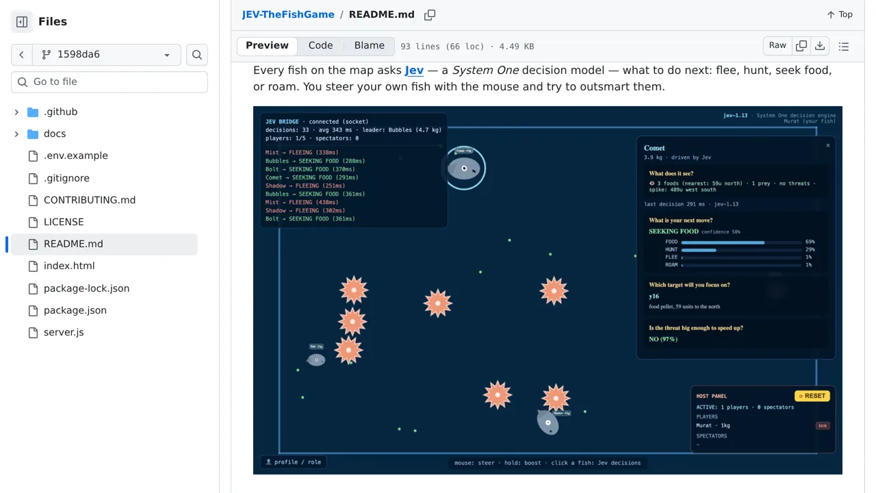 Source screenshot of JEV — The Fish Game