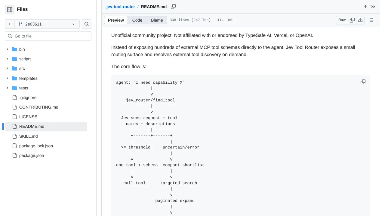 Source screenshot of jev-tool-router