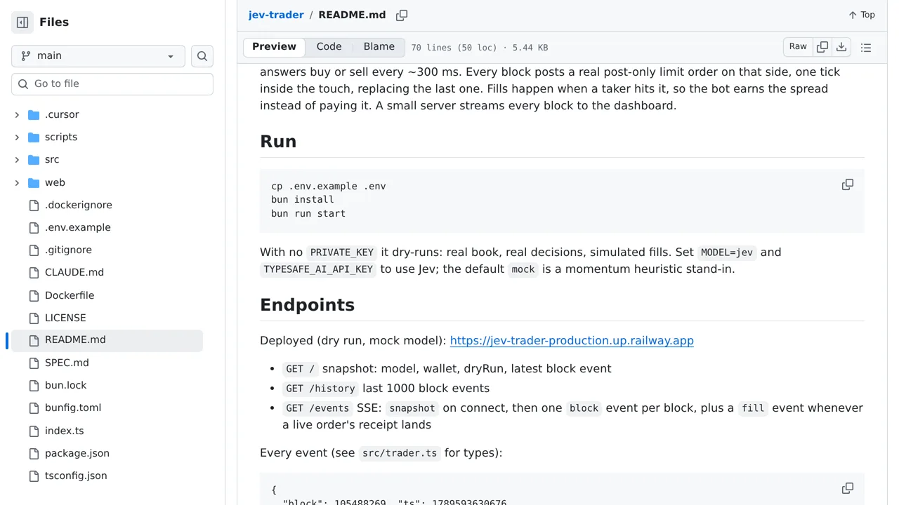 Source screenshot of jev-trader