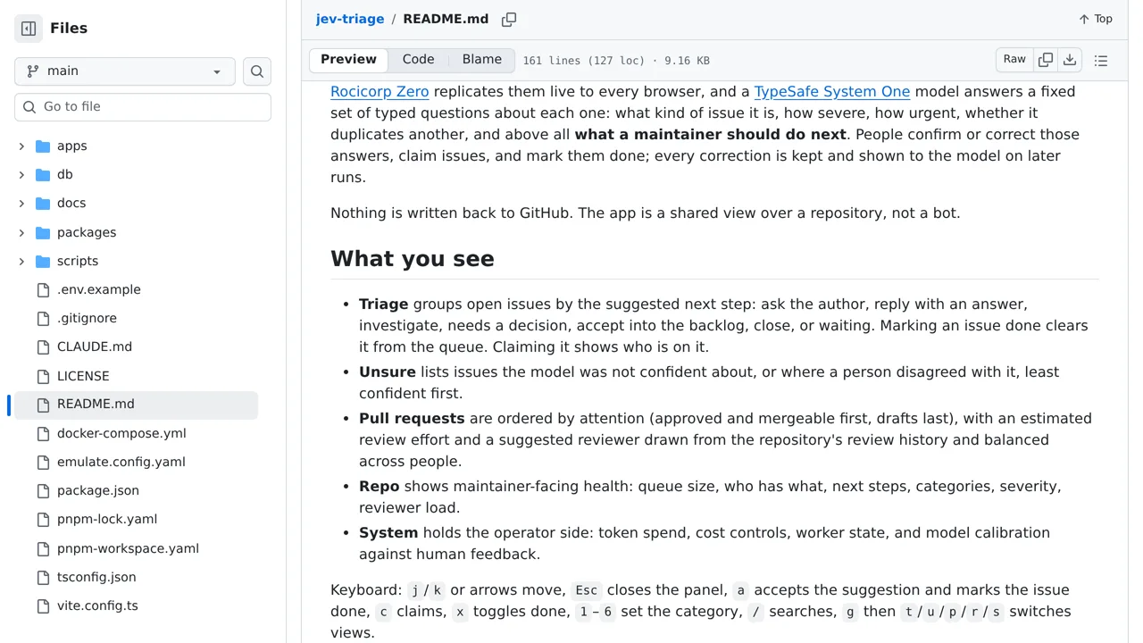 Source screenshot of jev-triage
