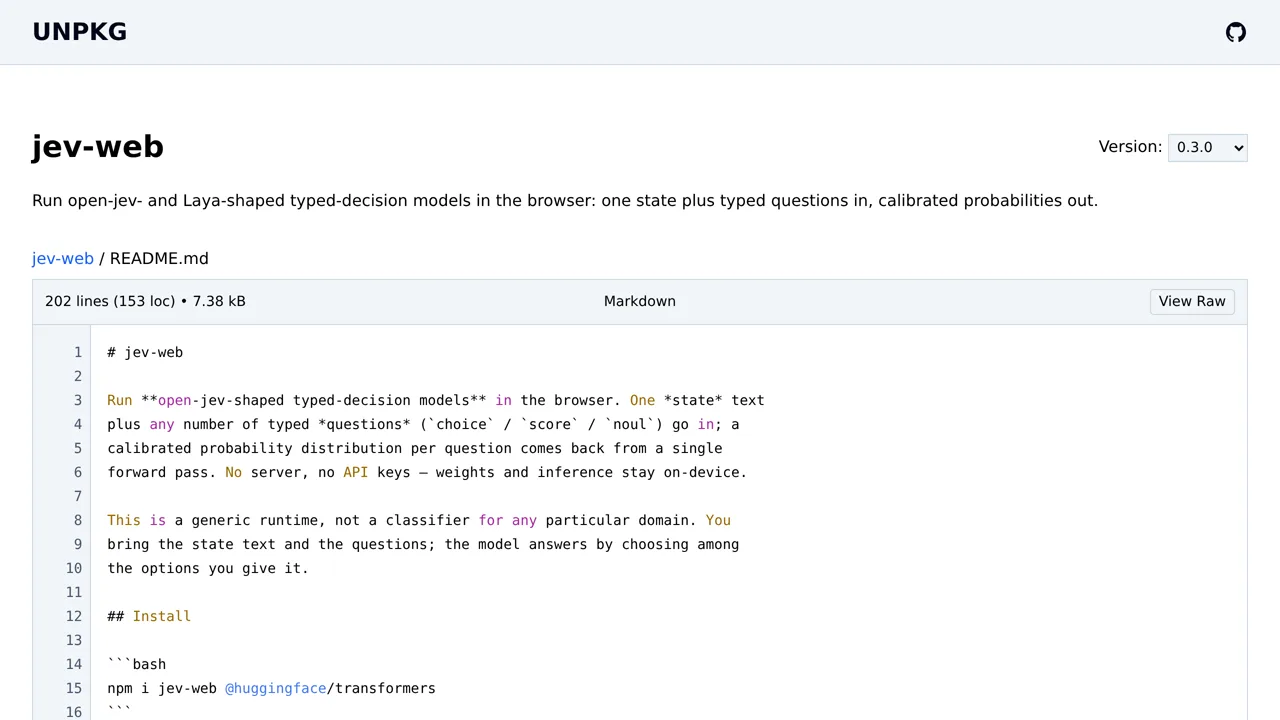 Source screenshot of jev-web