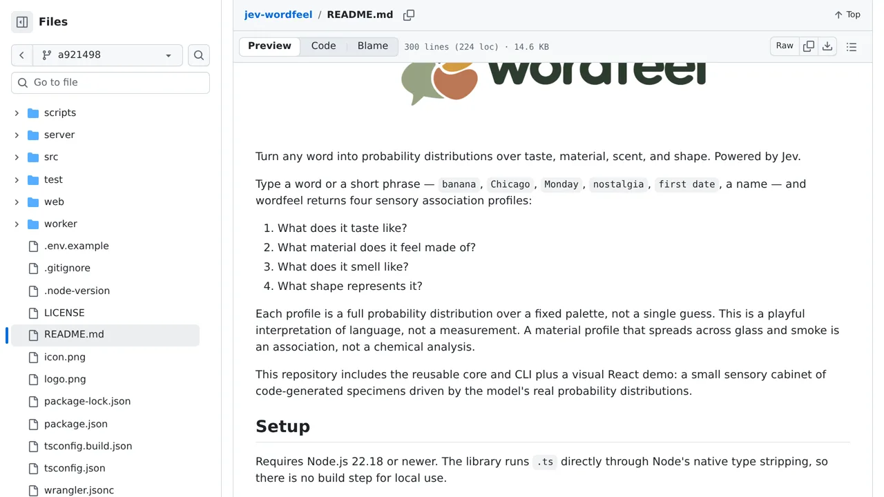 Source screenshot of wordfeel