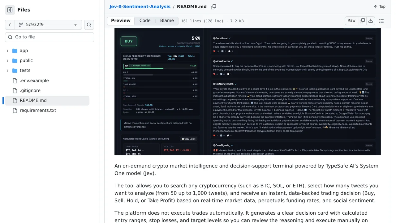 Source screenshot of Jev X Sentiment Analysis