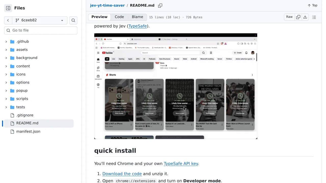 Source screenshot of YT Time Saver