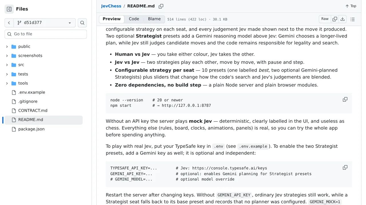 Source screenshot of JevChess