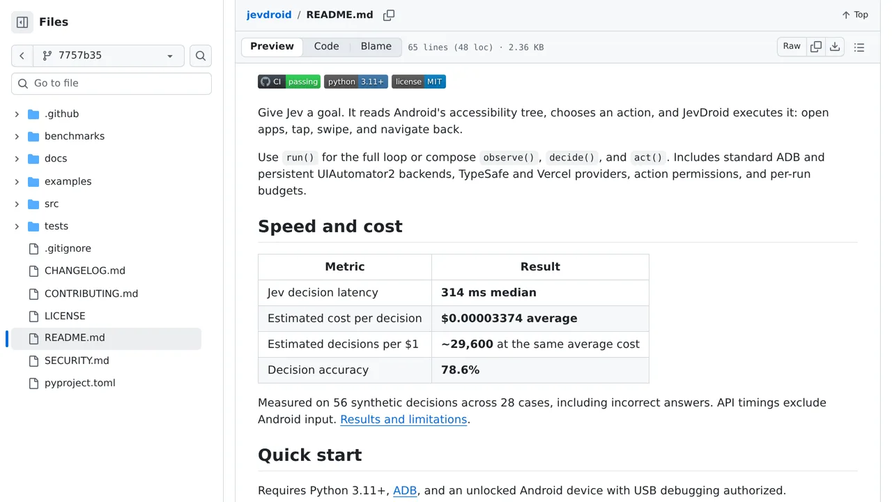 Source screenshot of JevDroid
