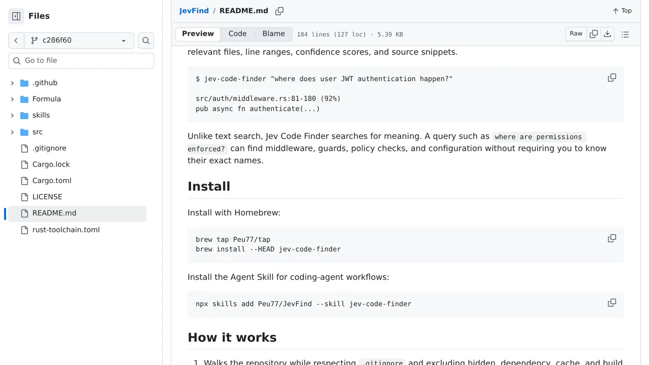 Source screenshot of Jev Code Finder