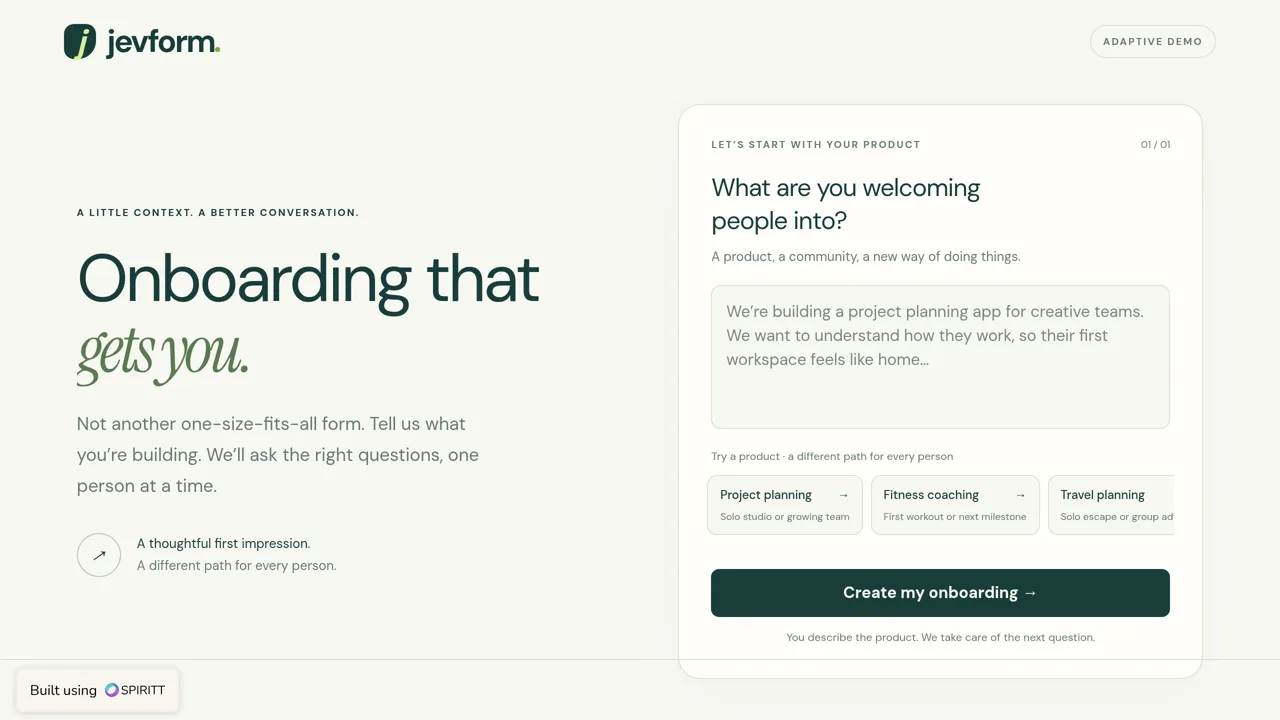 Source screenshot of Jevform