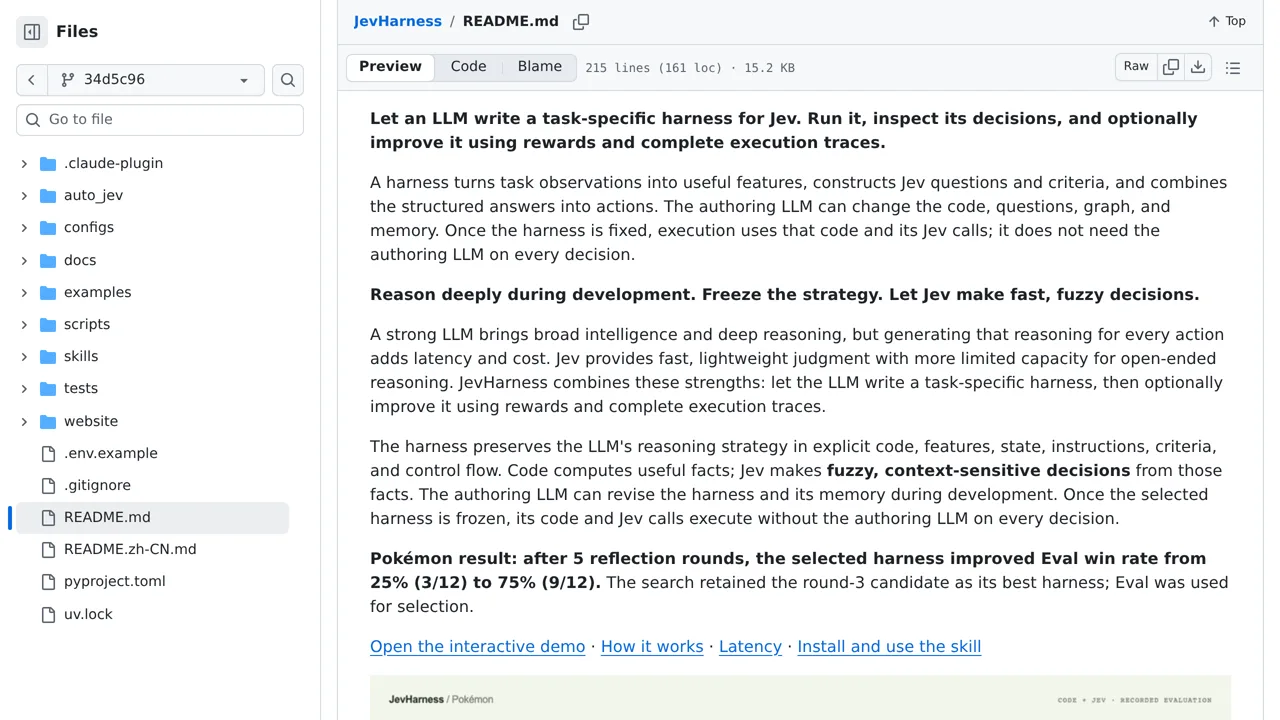 Source screenshot of JevHarness