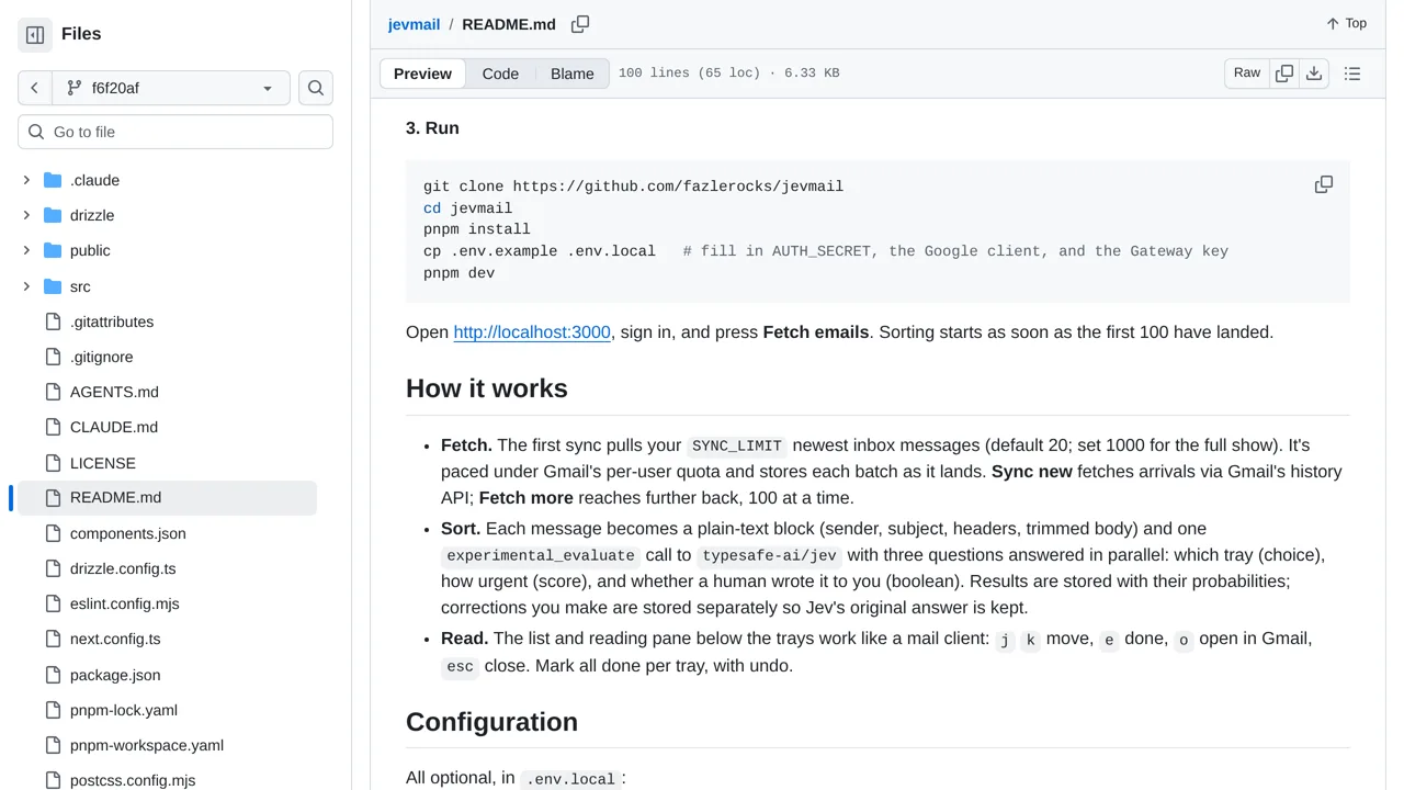 Source screenshot of Jevmail