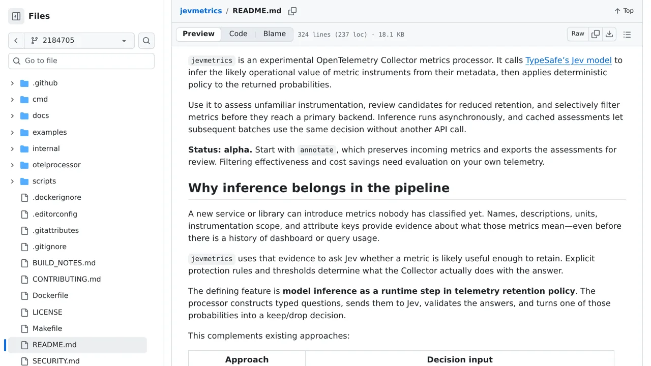 Source screenshot of jevmetrics