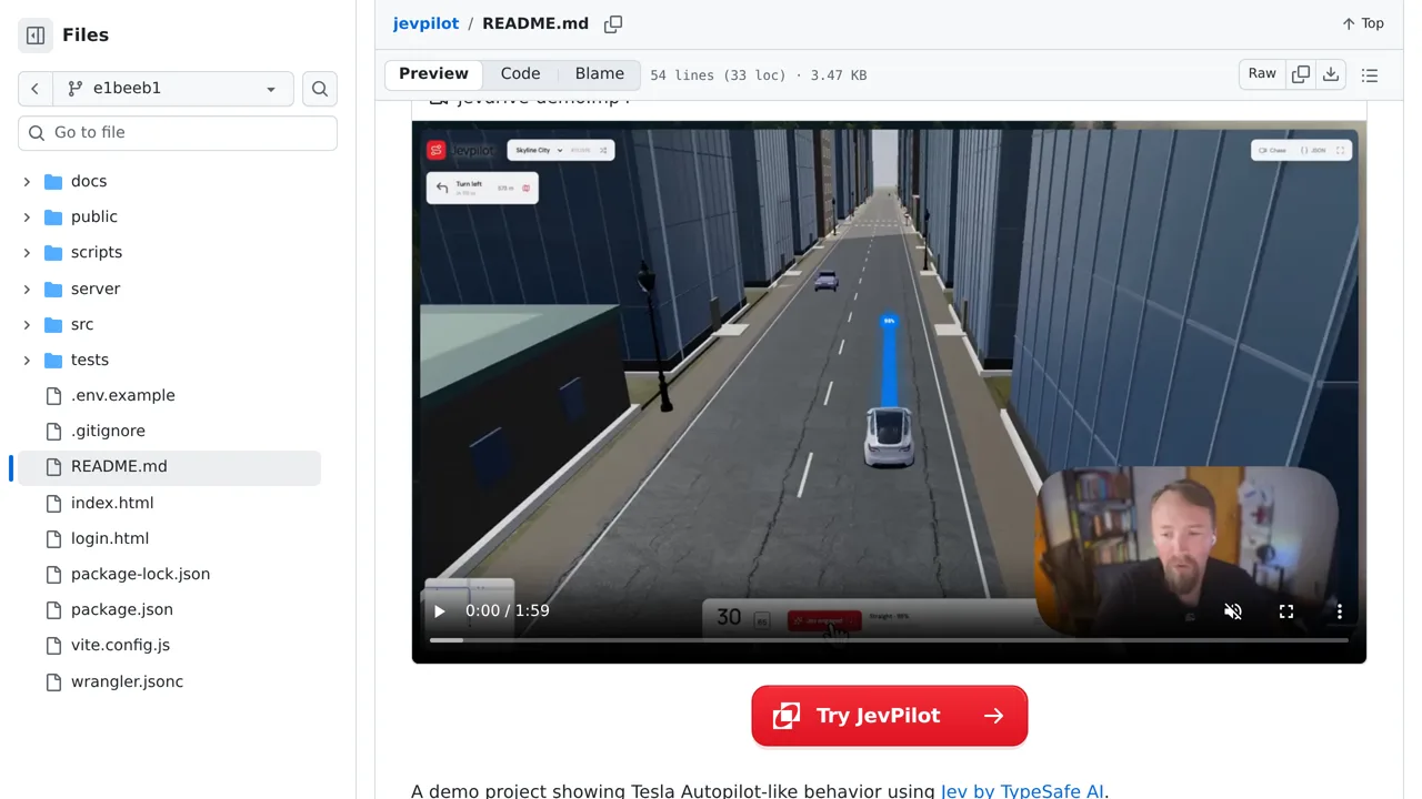 Source screenshot of JevPilot