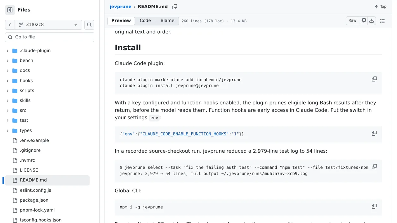 Source screenshot of jevprune