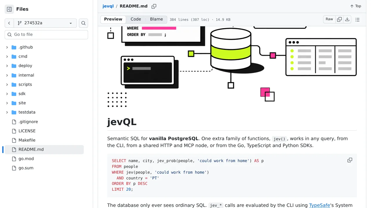 Source screenshot of jevQL