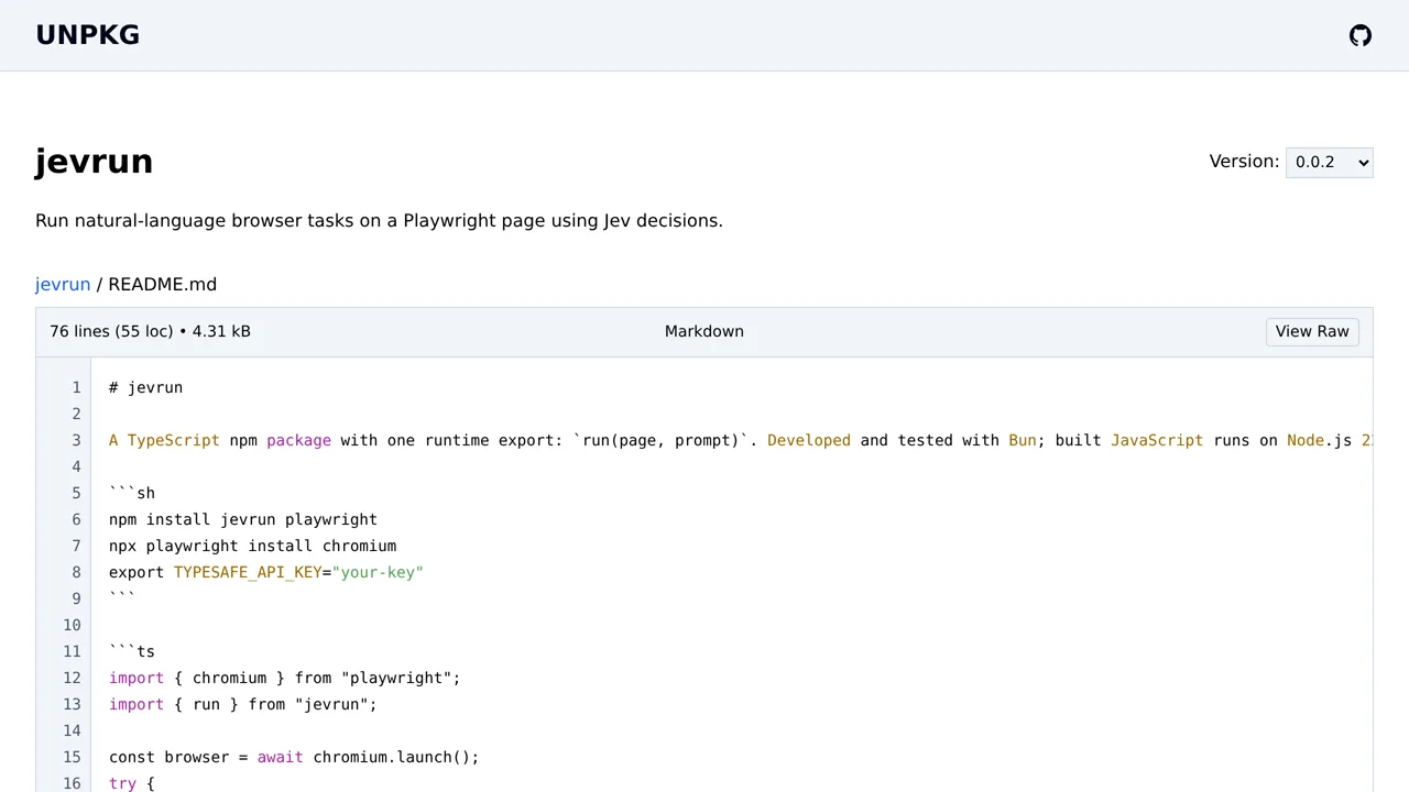 Source screenshot of jevrun