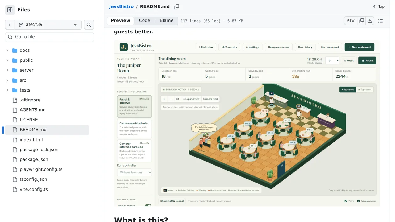 Source screenshot of JevsBistro
