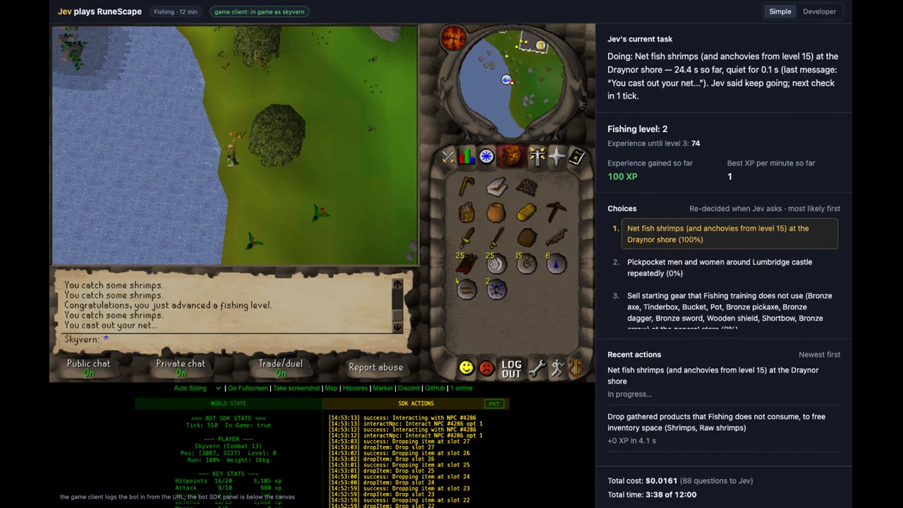 Recorded frame of RuneBench with Jev
