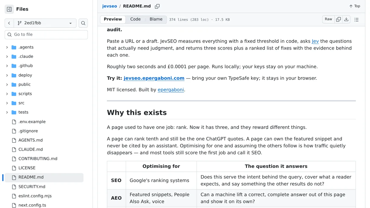 Source screenshot of JevSEO