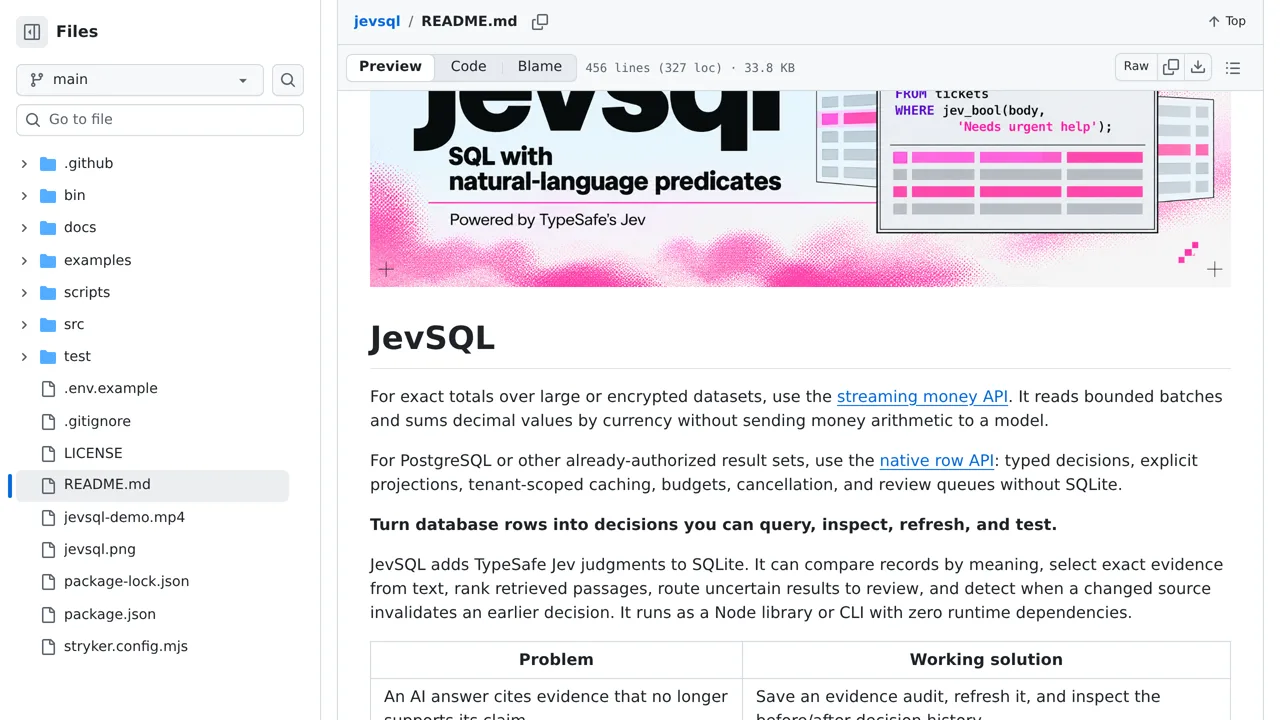 Source screenshot of jevsql