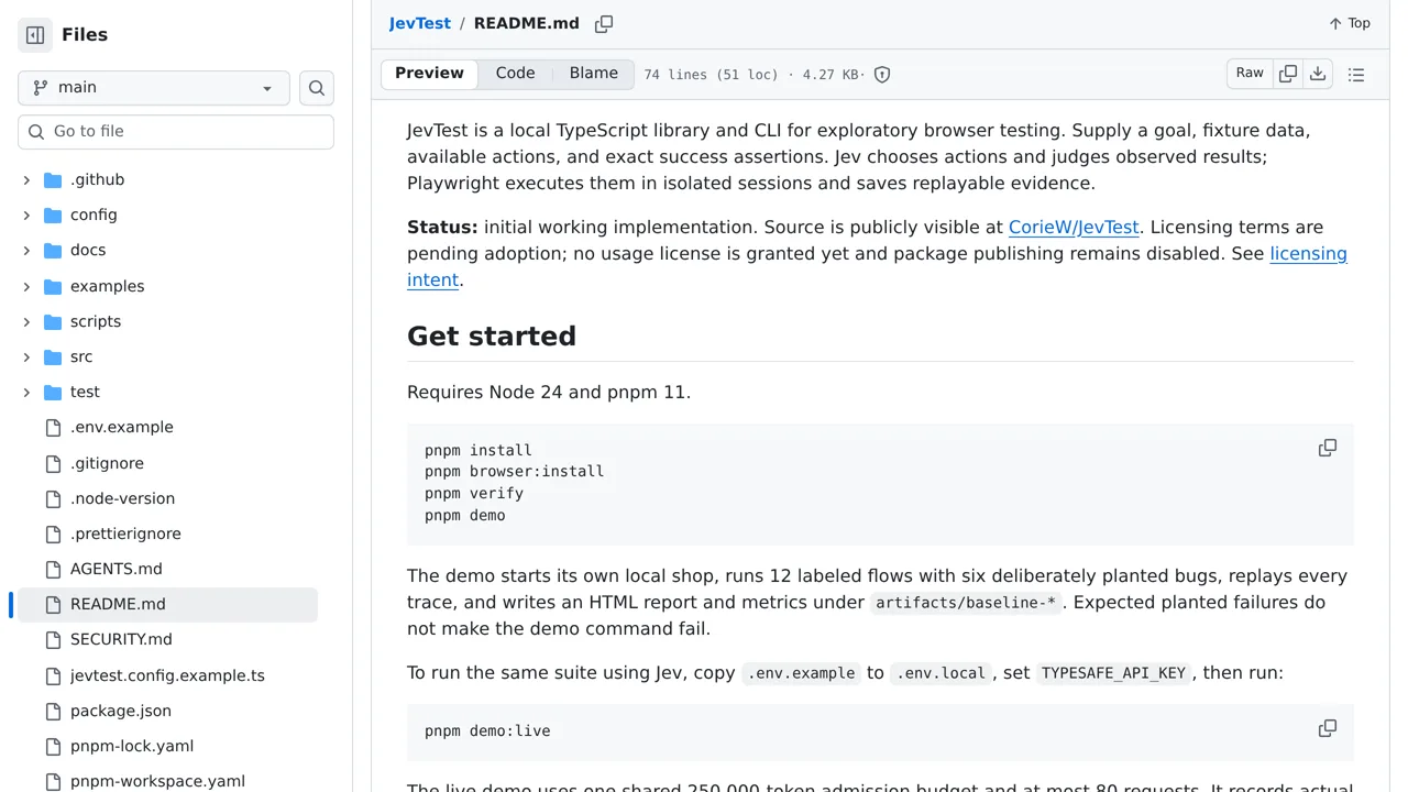 Source screenshot of JevTest