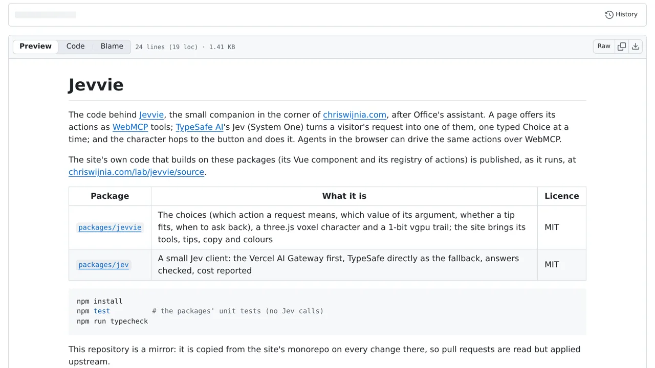 Source screenshot of Jevvie