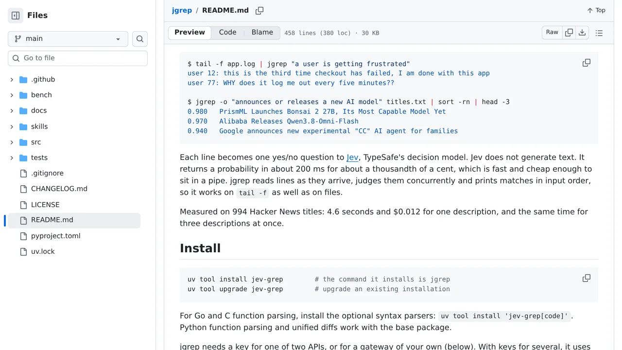 Source screenshot of jgrep