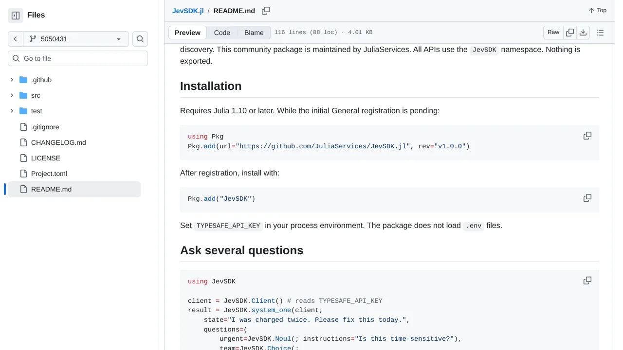 Source screenshot of JevSDK.jl